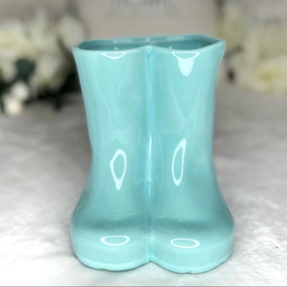 ❌SOLD❌ Rae Dunn NWT FRESH HERBS Rain Boots Planter Aqua Blue Green 6” Planter - Picture 4 of 16